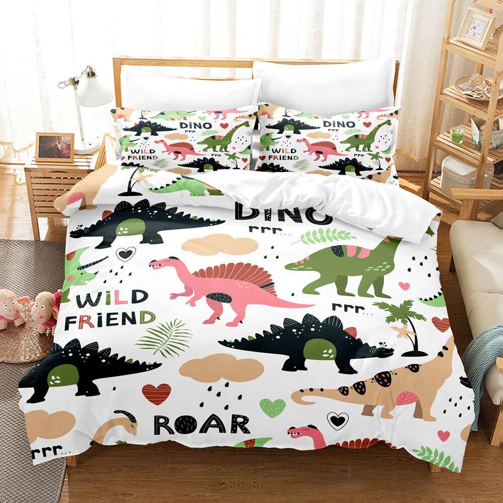 Serie Dinosauri Cartone Animato Copripiumino/Trapunta/Piumino Singolo/Matrimoniale/Queen Set Biancheria da Letto