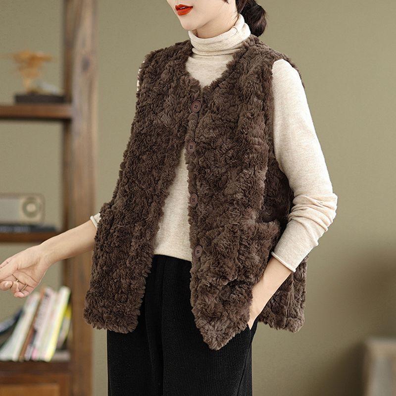 

Осенне-зимний жилет женский новый верхняя одежда пальто из овчины женский жилет жилет теплый базовый M recommends 80-52.5 kg темно-коричневого
