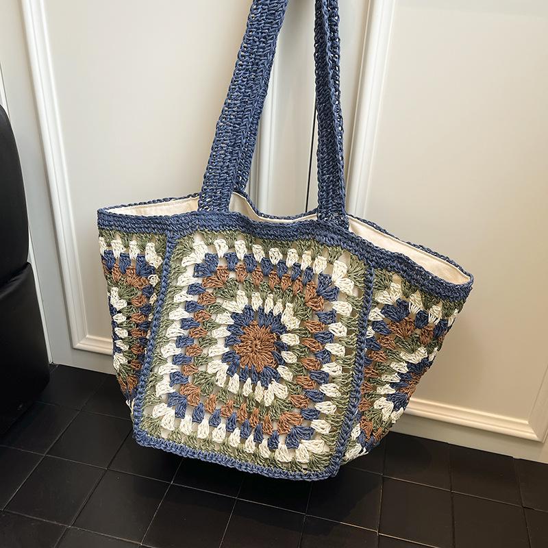 

New woven high-end shoulder bag crochet wool bag tote bag women s handbag bag trendy синий