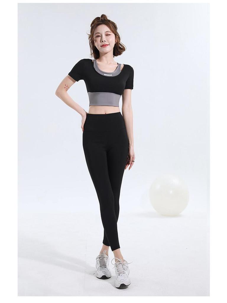 New Color Match Quick-Dry Bra-Free Yoga & Pilates Fitness Suit - Women's Short-Sleeved Two-Piece