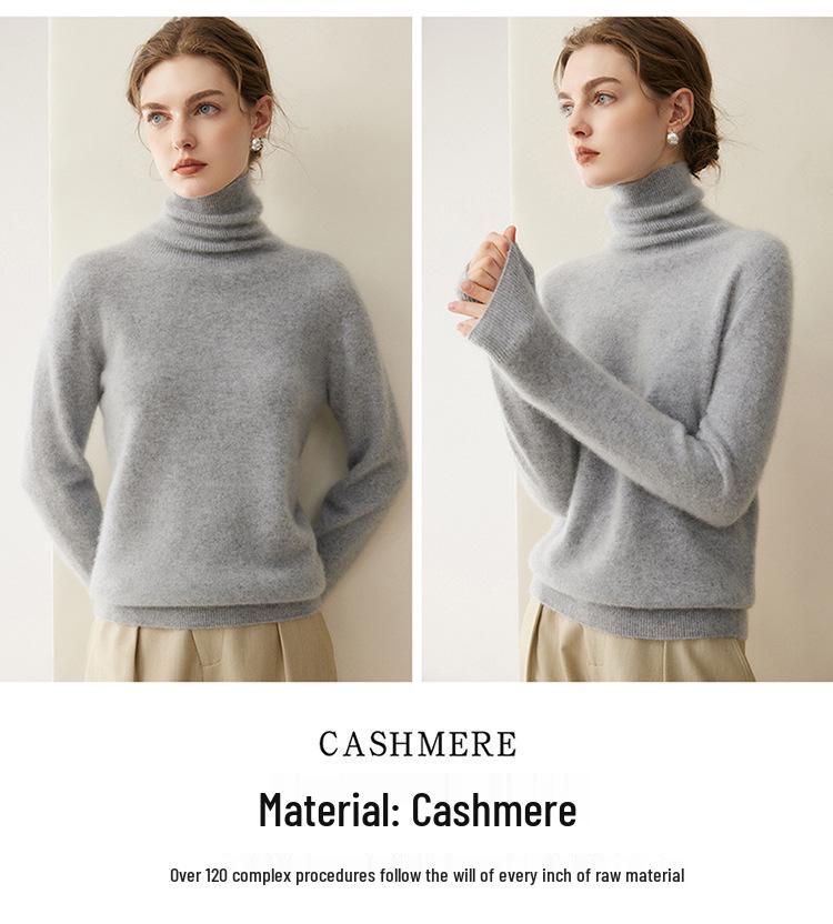 Women's Pure Cashmere High Neck Sweater - 2026 Autumn/Winter Collection, Loose, Slimming, Thick Knitwear.