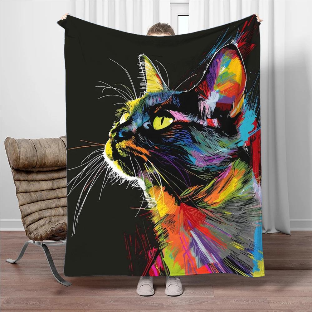 8 Size Colorful Cat Flannel Throw Blanket,Soft Throw Blanket for Home Bedroom Bed Sofa Picnic Travel Office Cover Child Gift