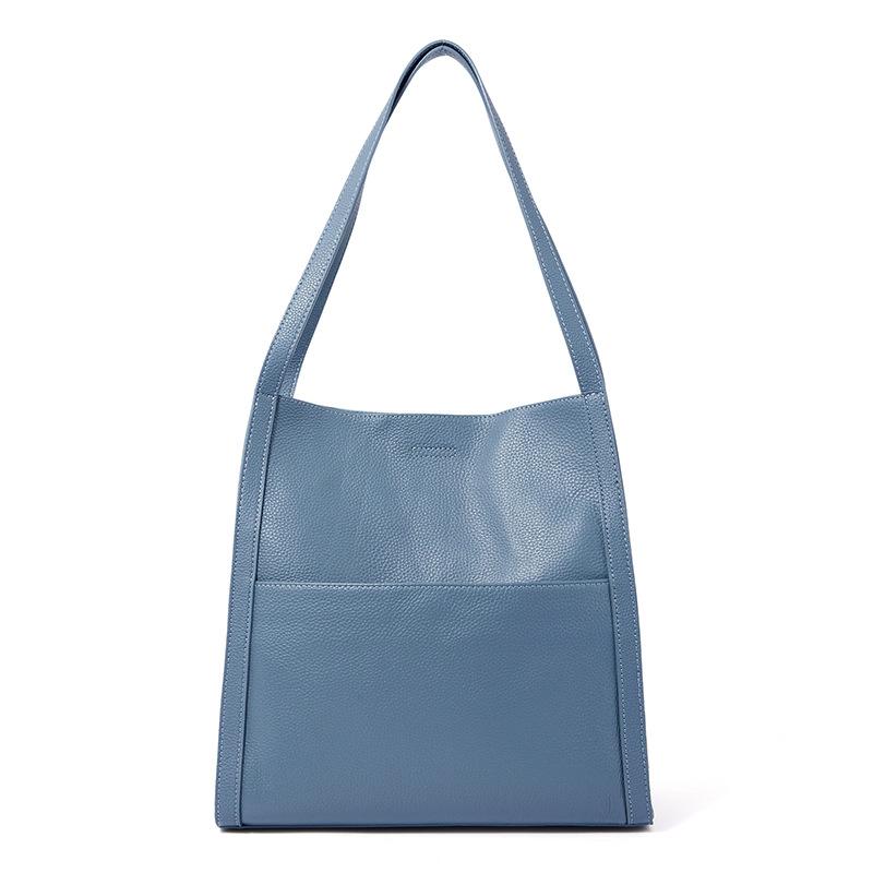 

Женская сумка из натуральной кожи, большая сумка-тоут, простая сумка для поездок на работу, сумка на одно плечо синий