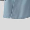 INCERUN Summer Men Vintage Stand Neck Short Sleeve Side Buttons Casual Vintage Shirts