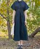 Collet Slim Pintuck Fit Summer Shirt Short Sleeve Maxi Long Dress [Black] 610