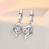 Runxin Elegant Heart Rhinestone Dangle Hoop Earrings for Women - Japanese Korean Fashion Style