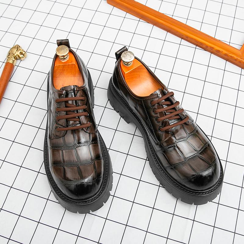 New Luxury Korean Version Thick Soled Oxford Shoes Casual Leather Shoes High Quality Slip-on British Lace Up Men Shoes