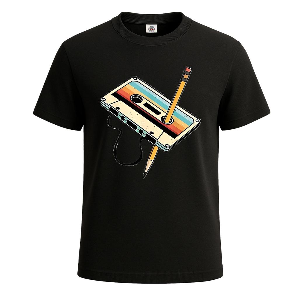 80S Cassette Tape Pencil 1980s Retro Vintage Mens Tshirt Party Novelty Tee Top
