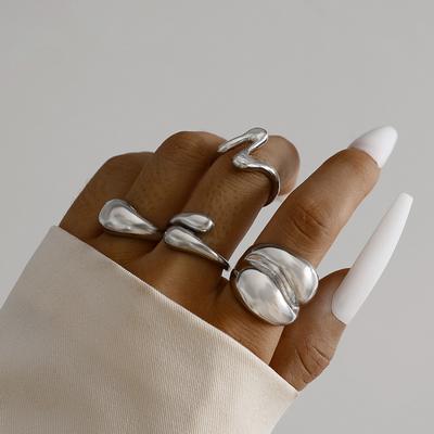 Fashion Women's 4 Piece Ring Set - Ladies Ring Metal Ring Glossy Ring Metal Ring Holiday Gift
