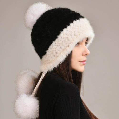 

Mink Hat Women s Mink Hair Woven Fur Hat Winter Winter Fur Hat Women s Mink Warm One Size(55-60cm)