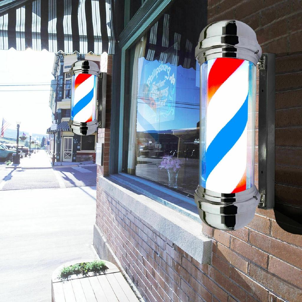 Barber Shop Pole Rotující osvětlení Červená Bílá Modrý Pruh Rotující Světlo Pruhy Sign Vlasy Nástěnné LED stropní svítidla
