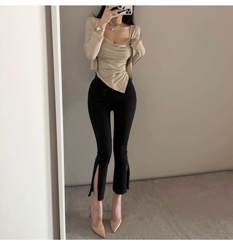Elegantní korejský set plisované camisoly a kardiganu pro ženy