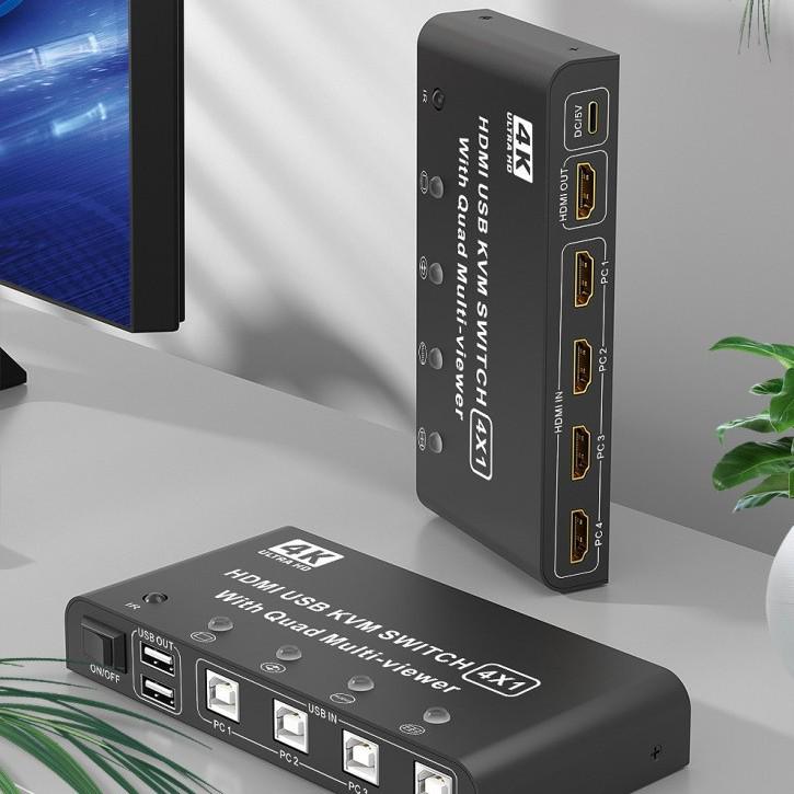 4K HDMI KVM Switch: Seamless 4-in-1 USB Keyboard/Mouse Synchronization