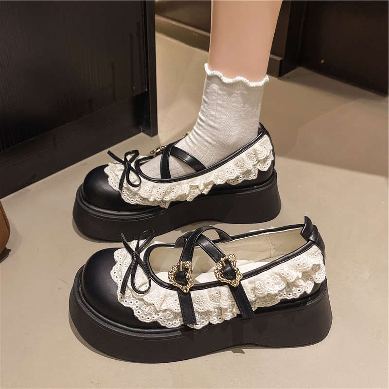 Bow Versatile Skirt Mary Jane Single Shoes Women's Spring 2025 New Lolita Lace Platform Small Leather Shoes