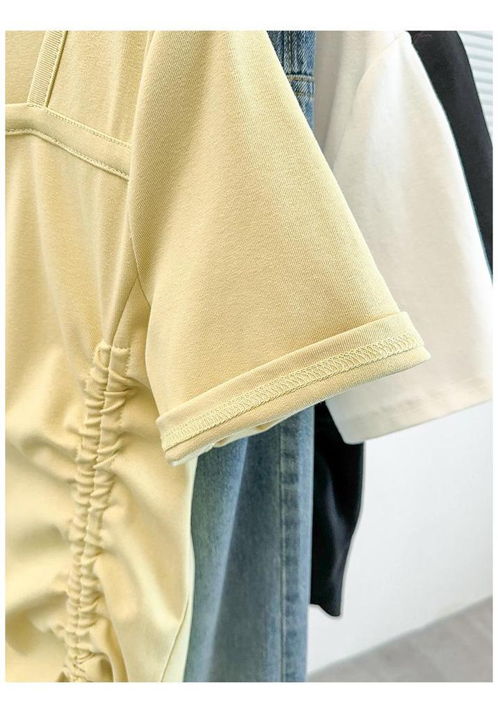 Women's Summer Pleated Slim-Fit Short Sleeve T-shirt