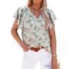 Women V Neck Printed Short Sleeve Loose Casual Pullover Blouse Top