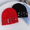 Source special-shaped rhinestone decorative knitted wool hat women's autumn and winter light luxury flanged velvet warm cold hat