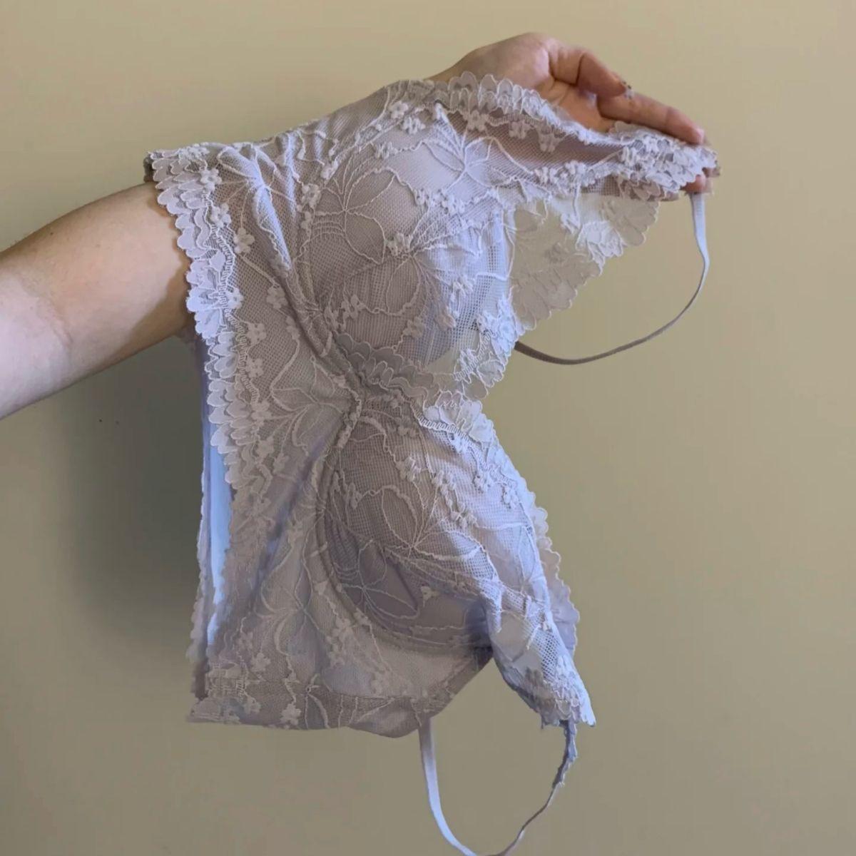 

Women s French Lace Backless Bra Push-Up Wire-Free Side Boob Control Underwear M