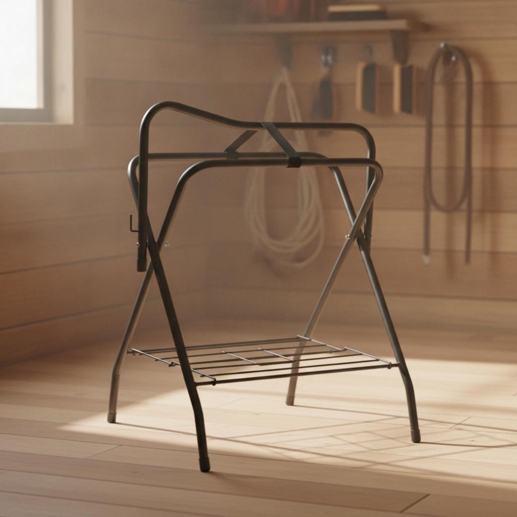 Vertical Saddle Rack with Side Hook Foldable Tack Organizer Powder-Coated for