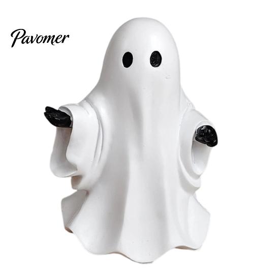 Small Halloween Table Ornament Cute White Ghost Resin Figurine, Miniature Figurine Decoration, Matte Tabletop Centerpiece Finish Statue for Home Shelf