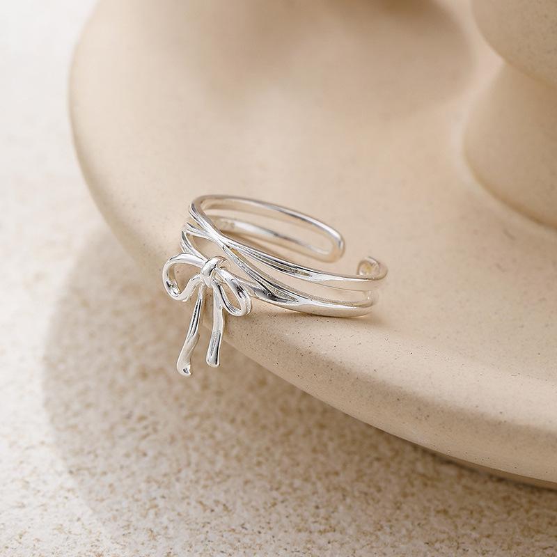 Bow Ring, Female Gentle and Sweet Open Ring Niche Design Index Finger Ring Gift for Girlfriend