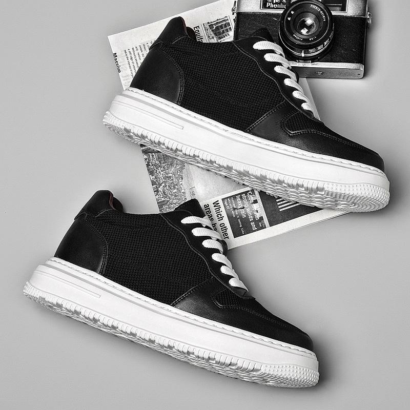 New Thick Bottom Men's Leather Casual Shoes Comfortable Sneakers Lightweight Male Skateboard Footwear Non Slip Tenis Masculino