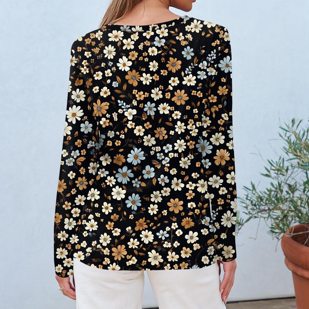 Women's Fashion Casual Long Sleeve  Print Round Neck Top