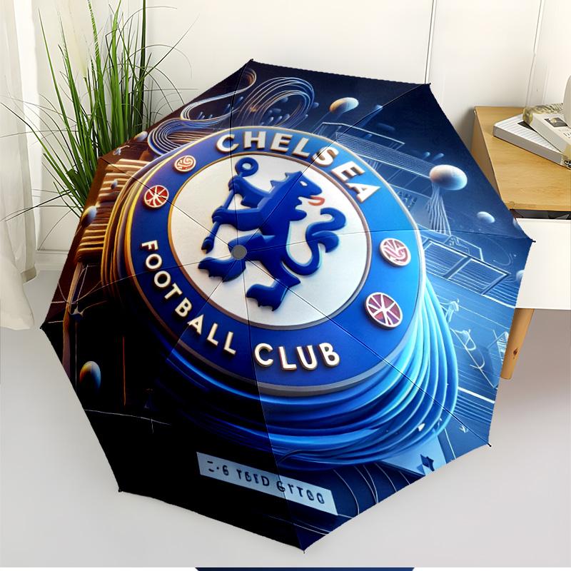 Parasol z nadrukiem Chelsea F.C. Automatyczne otwieranie i zamykanie, Przenośny składany parasol, na zewnątrz, do dojazdów, na wycieczkę kempingową, Idealny prezent urodzinowy
