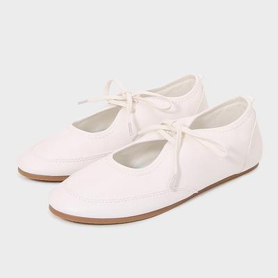 Fashion Soft Leather Casual Women Ballet Flats Lace Up Fashion Design White Black Female Mary Jane Shoes New 2025 Autumn Footwear