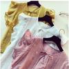 Camisa de gasa de manga corta, suelta, fresca, de color liso, de verano para mujer, top sencillo con volantes y lazo