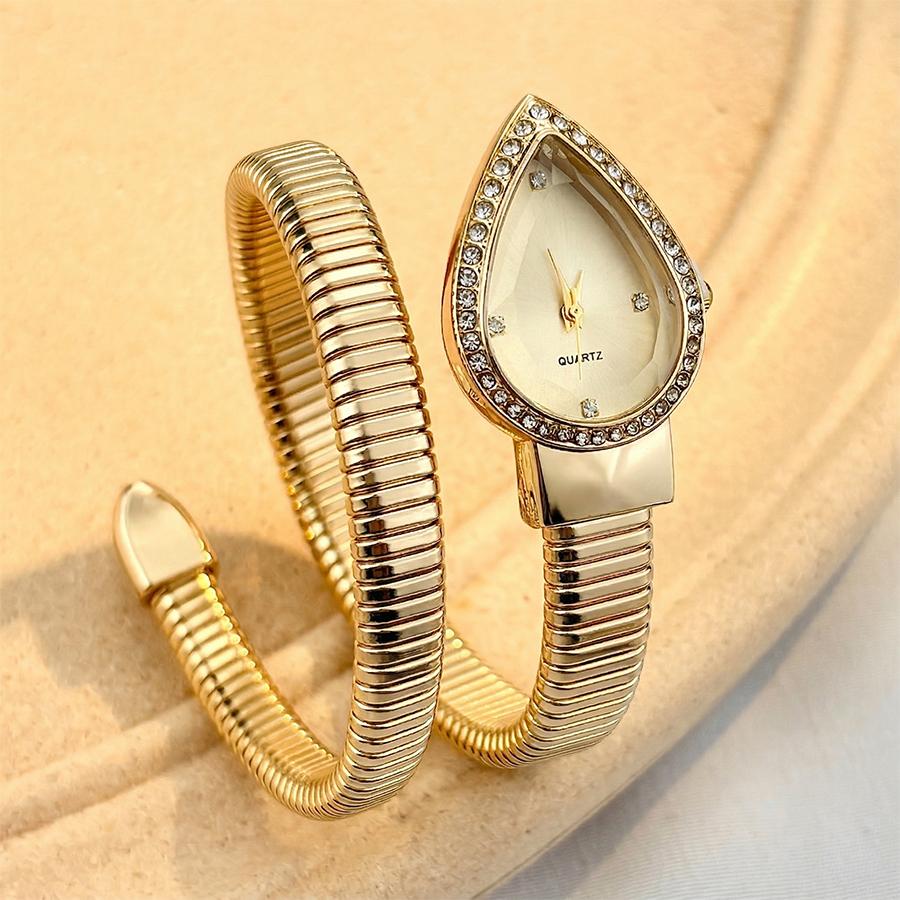 Damen Armbanduhr mit Tropfenförmigem Kopf und Schlangenförmigem Armband