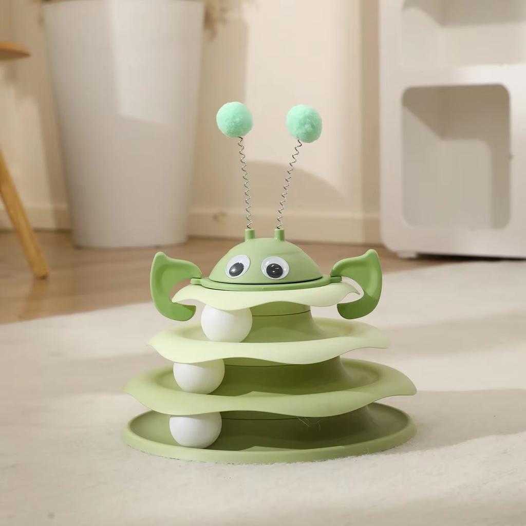 Plastic Cat Toy Turntable Top Swinging Ball Three Layer Track Cat Swinging Teasing Toy Pet Playtime Detachable