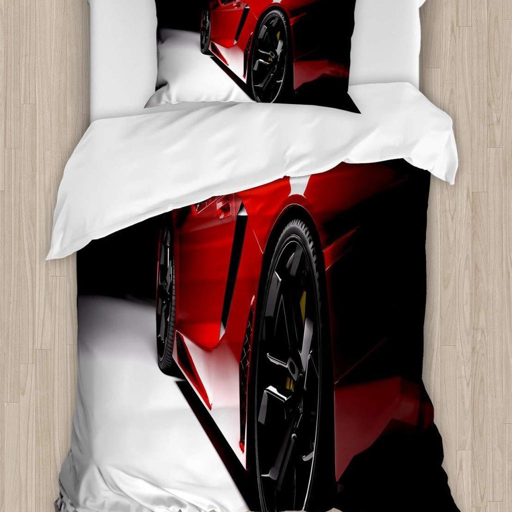 Red Cool Car Steering Wheel Three-piece Digital Printing Bedding Set Bed Cover