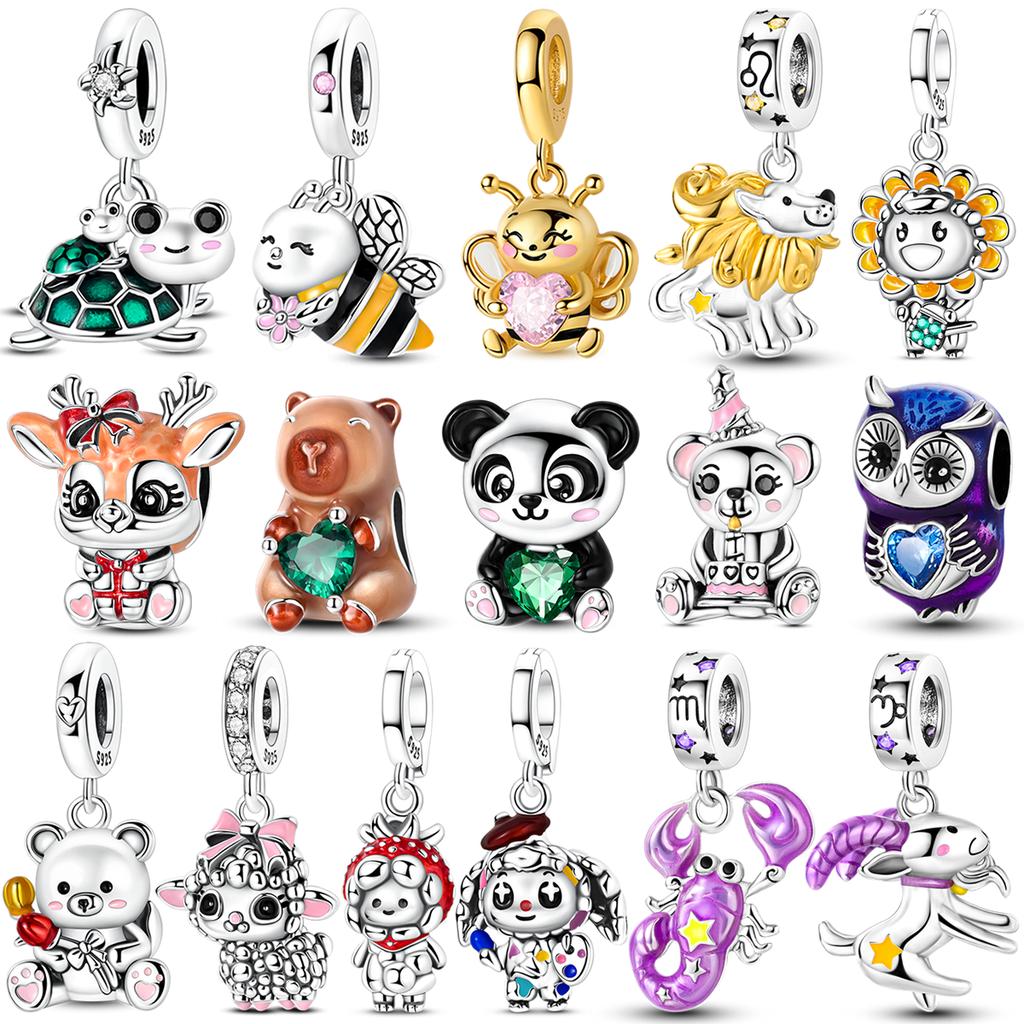 Copper Cartoon Doll Charms Bead Cz Zircon Cute Panda Eagle Rag Dolls Pendant Fit Original Bracelet Diy Jewelry Gift