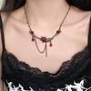 Punk Red Zircon Pendant Necklace Dark Gothic Silver Black Tassel Chain Choker Layered Hip Hop Collarbone Neck Chain for Women