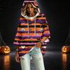 Women's 3/4 Sleeve Hooded Pullover Top with Halloween Print