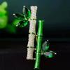 Fashion Green Rhinestone Bamboo Leaf Brooches for Women Vintage Plant Safety Pins Creative Corsage Badge Jewelry