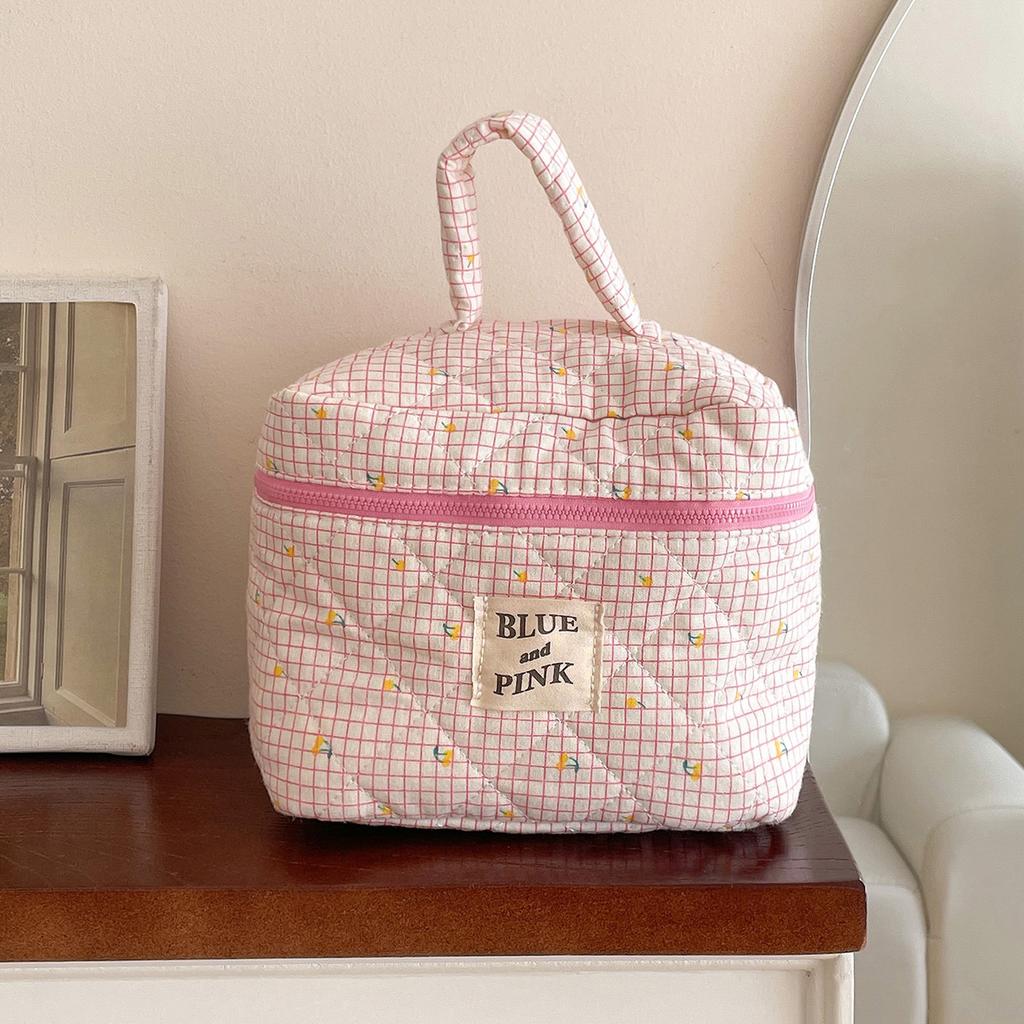 Retro Floral Women's Cosmetic Bag Makeup Case Vintage Plaid Female Travel Storage Bags Large Capacity Girls Handbag Clutch Purse