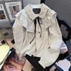 Japanese College Style Striped Shirt Women's Long-sleeved Sweet Age-reducing Top Student Layered Doll Collar Shirt Ruffle Collar
