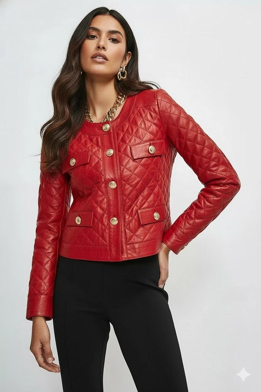 Женская стильная красная повседневная куртка из натуральной мягкой овчины ручной работы S