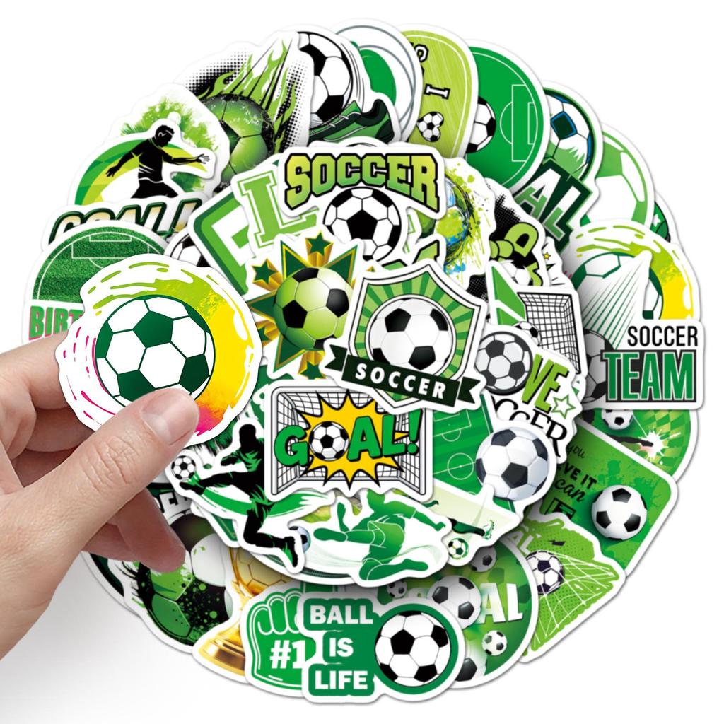 50 Waterproof Soccer Stickers: Green World Cup Collection