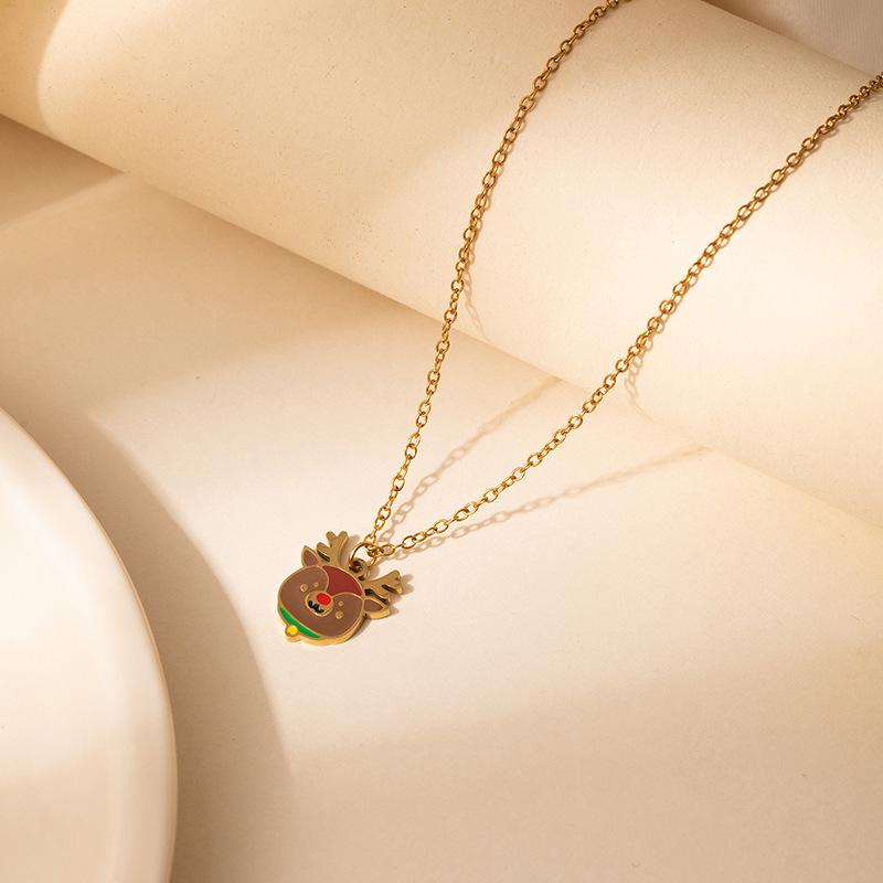 Collier avec Pendentif Renne de Noël à Gouttes d'Huile et Nœud, Boîte Cadeau pour Femme - Bijou Élégant Chaîne de Clavicule Européenne et Américaine.