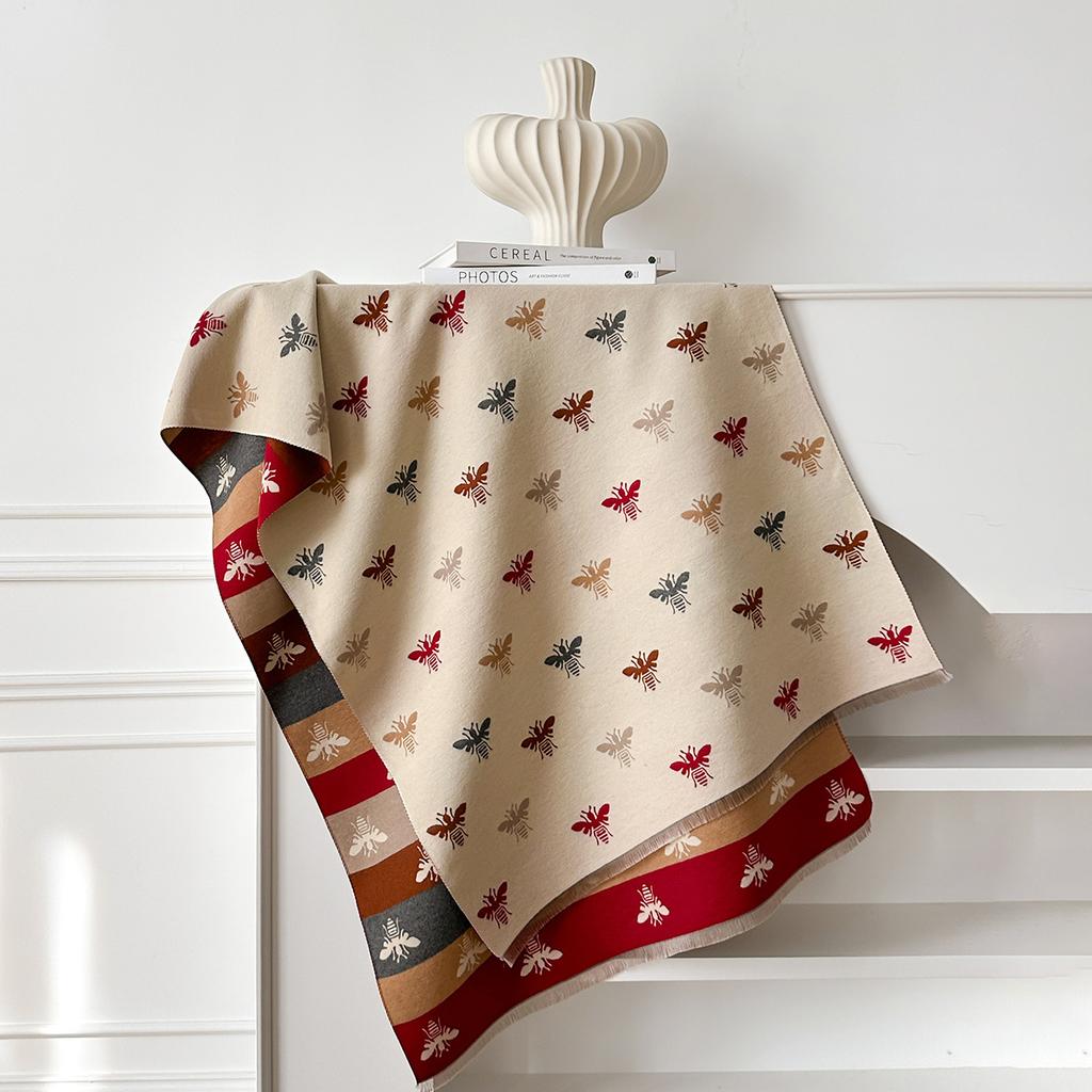 Koreanische Version langer Schal Imitation Kaschmir doppelseitiger Bienen-Schal vielseitiges Cape für beide Zwecke verdickt warm Frauen