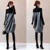 Autumn 2025 Japanese High Neck Color Block Knit Dress with Pockets