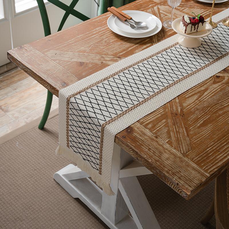 Vintage Natural Linen Table Runner with Fringe American Country Style Holiday Dining Table Cover 30*50cm (placemat)