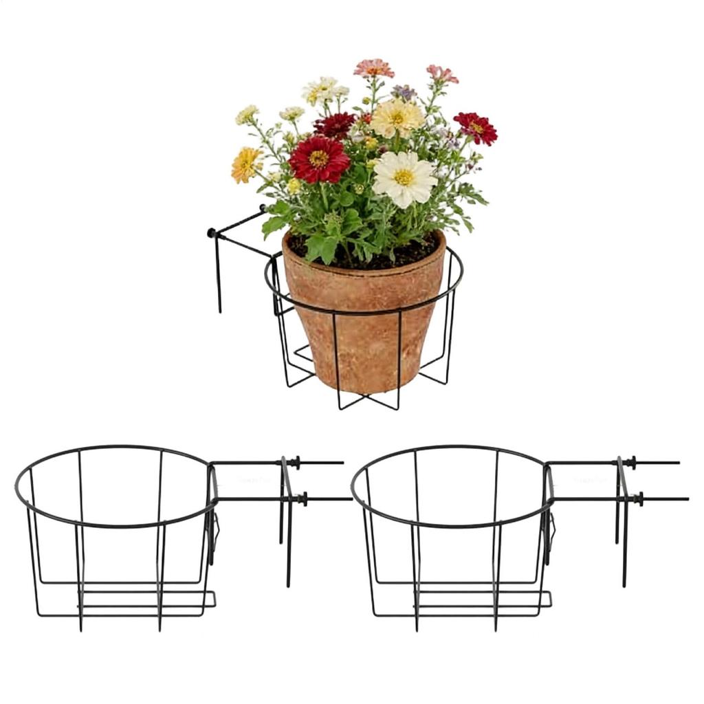 3pcs Adjustable Flower Pot Racks Fits 3 To 5.5 Inch Metal Pole Balcony Fence Flower Pot Hangers For Porch Patio Courtyards
