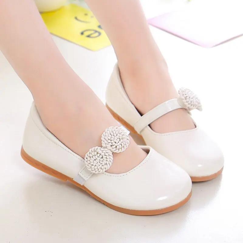 Kids Leather Shoes for Girls School Black Beige Shoes Floral Flower Girl Flats for Wedding Party Children Mary Janes Princess