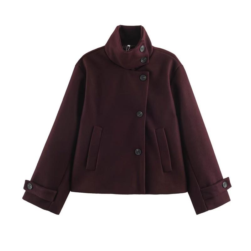 2026 Womens Street Fashion Stand Collar Short Wool Coat Outerwear W025 12107