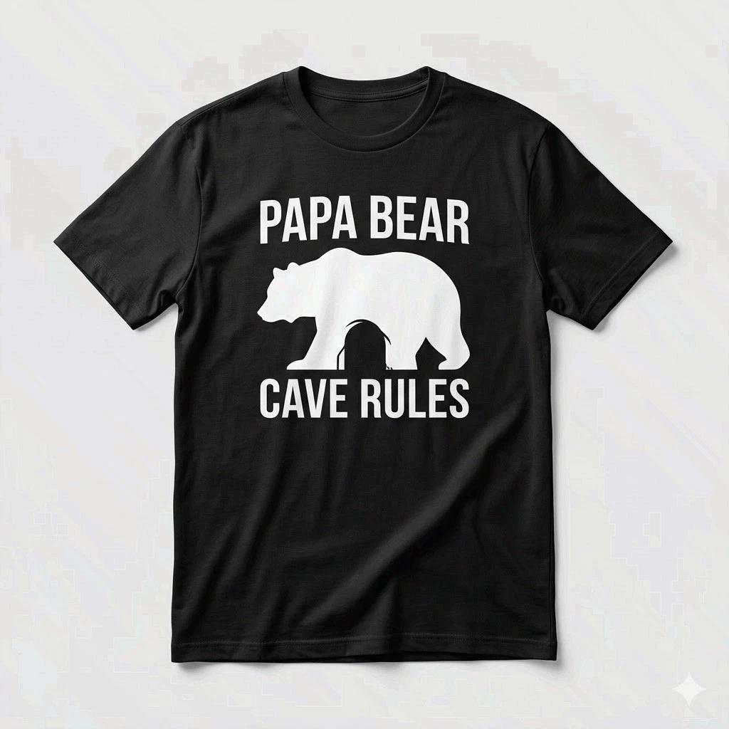 Papa Bear Cave Rules Tee Funny Father’s Day Gift for Dad L