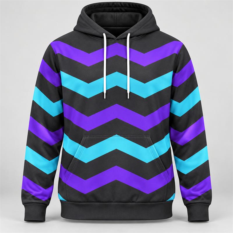 Herren Kapuzenpullover mit Grafikstreifen 3D-Druck Polyester Langarm Lässiger Hoodie Pullover mit Kordelzug und Fronttasche